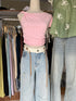 Women Rib Drawn-String Wide Leg Jeans